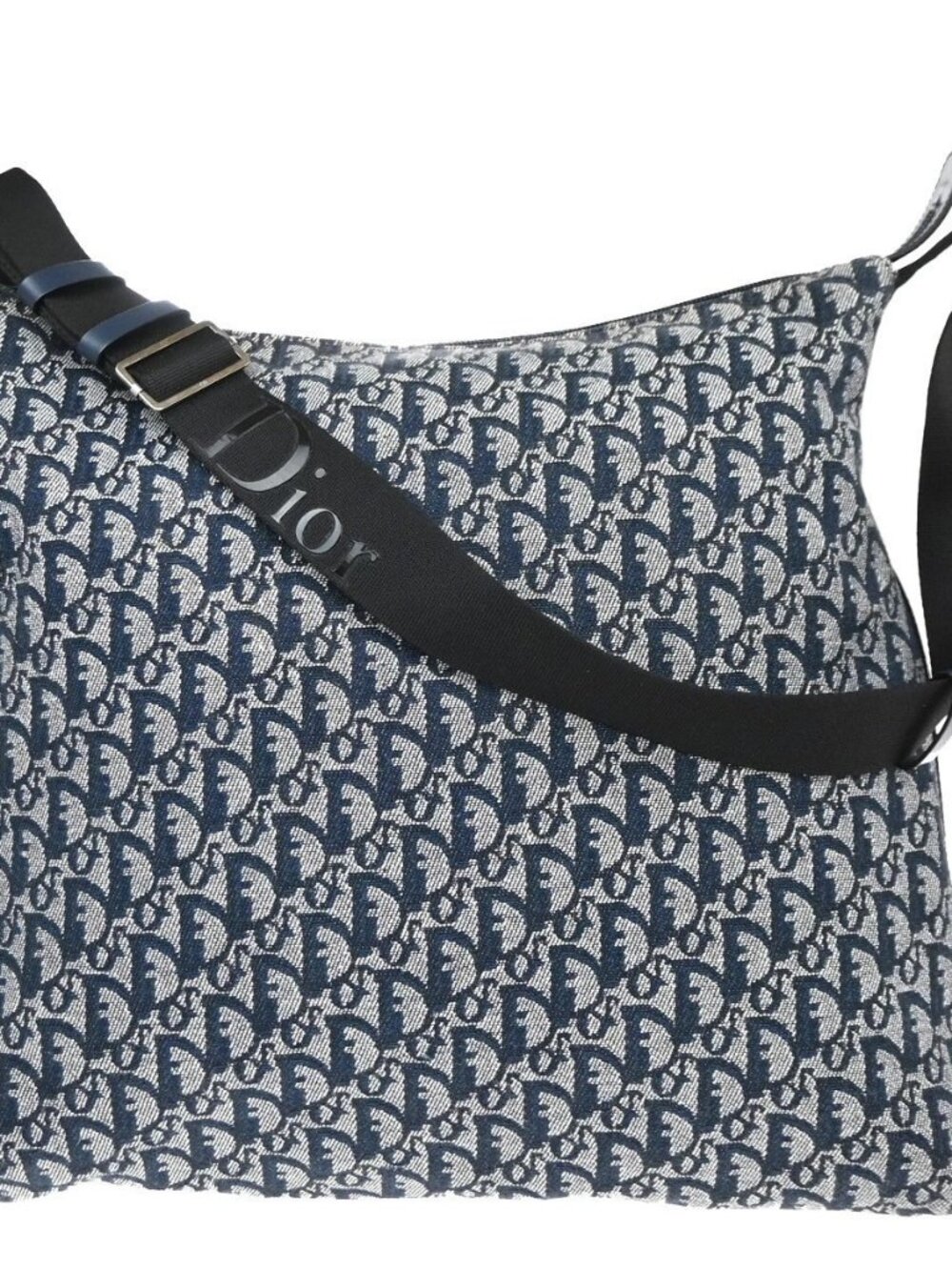 CHRISTIAN DIOR Logo Trotter Pattern shoulder Bag Canvas Leather Navy 93TA658
